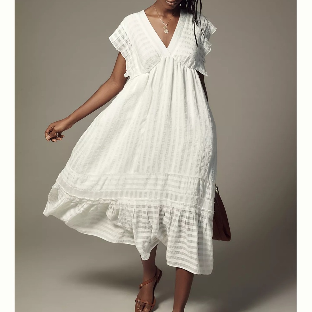 Anthropologie V-neck ruffled tiered babydoll dress
